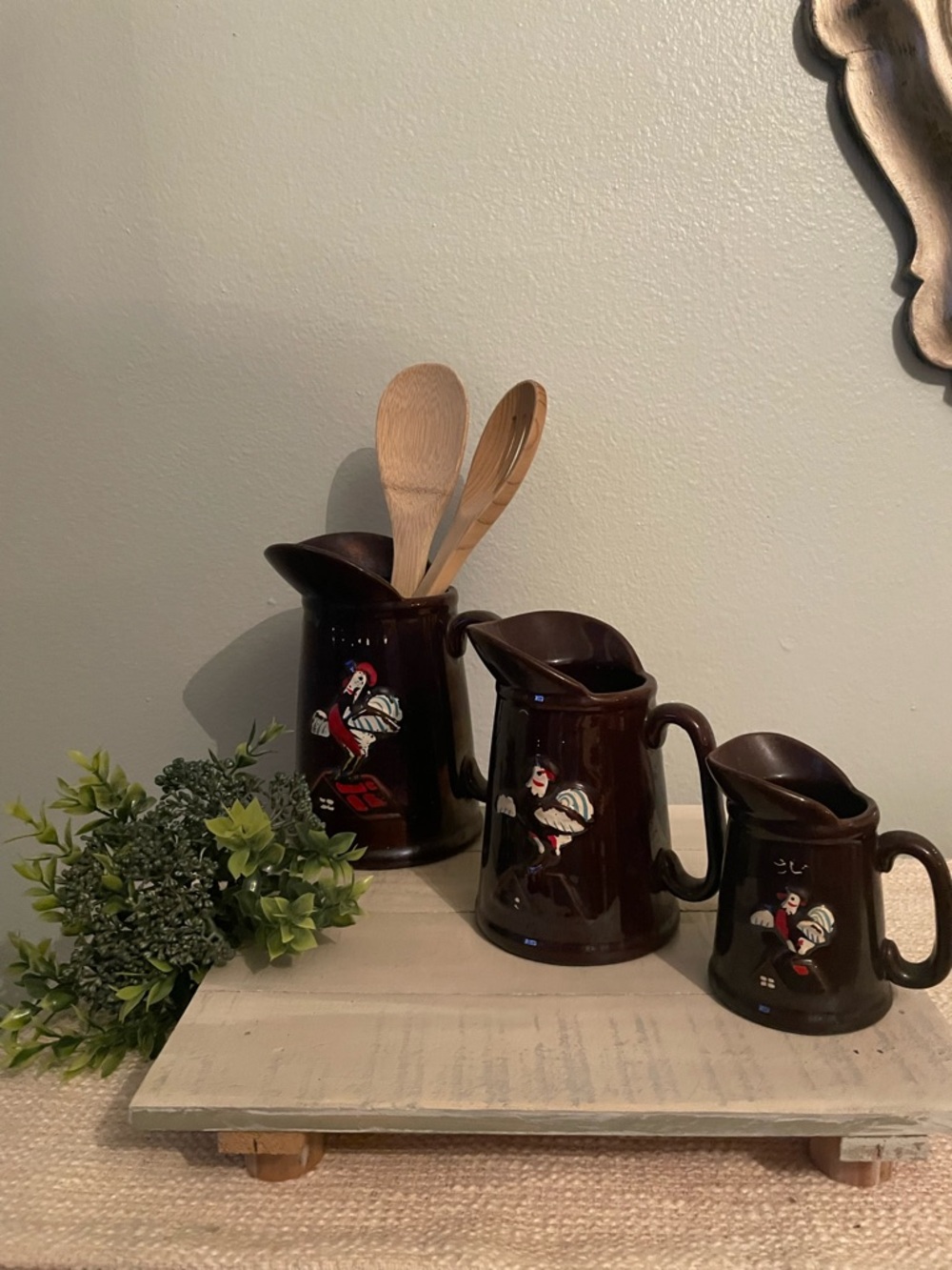 Vintage Rooster Pitcher Set Farmhouse Kitchen Decor / Utensil Holder Set”